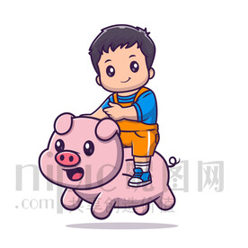 卡通騎豬的小男孩