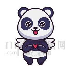 可愛卡通天使獻(xiàn)愛心的大熊貓