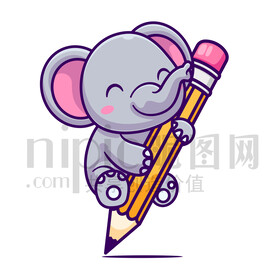 可爱卡通爱学习的大象