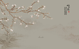 新中式花鳥畫電視背景墻