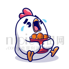 可愛卡通抱著炸雞哭泣的小雞
