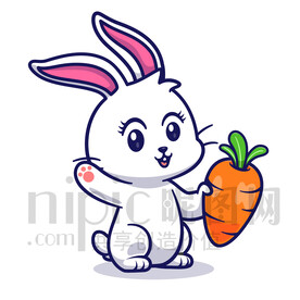 可愛卡通小白兔拿著紅蘿卜