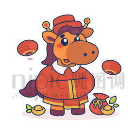 可愛卡通馬年小馬拜年