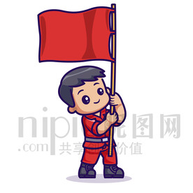 可愛卡通舉著紅旗的小男孩