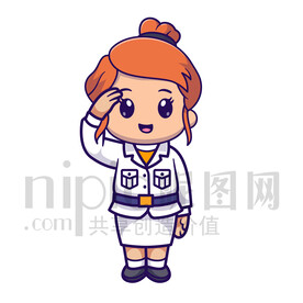 可愛卡通敬禮的小女孩