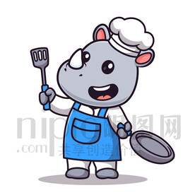 可愛卡通廚師犀牛