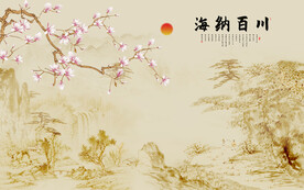 新中式蘭花花鳥畫電視背景墻