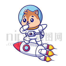 可愛卡通穿著宇航服的太空小松鼠