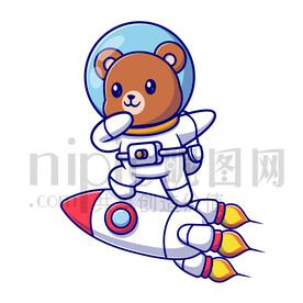 可愛卡通穿著宇航服的太空棕熊