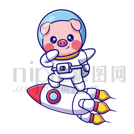 可愛卡通穿著宇航服的太空小豬