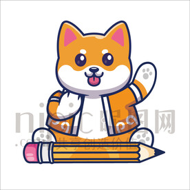 卡通铅笔学习的小狗插画