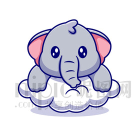 可愛卡通趴在云朵上的大象