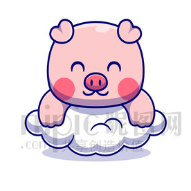 可愛卡通趴在云朵上的小豬