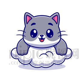 可愛卡通趴在云朵上的小貓咪