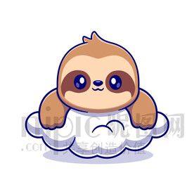 可愛卡通趴在云朵上的樹懶