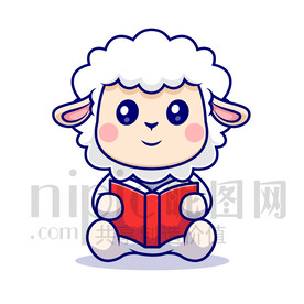 可愛卡通拿著書學(xué)習(xí)的小羊