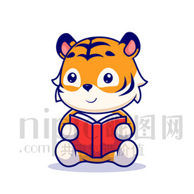 可爱卡通拿着书学习的大老虎