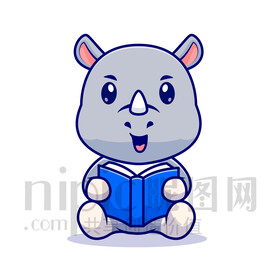 可愛卡通拿著書學(xué)習(xí)的犀牛