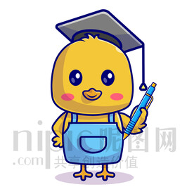 可爱卡通拿着铅笔的小黄鸭