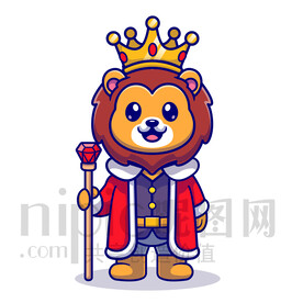 可愛卡通國王裝扮的小獅子