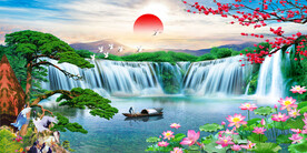 流水生財(cái)瀑布山水畫裝飾圖