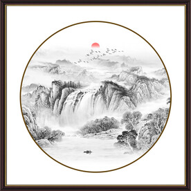 圓形新中式水墨畫