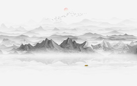 現(xiàn)代意境新中式山水背景壁畫