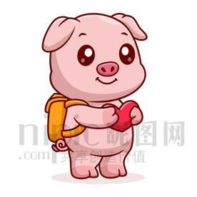 可愛卡通背著書包的小豬