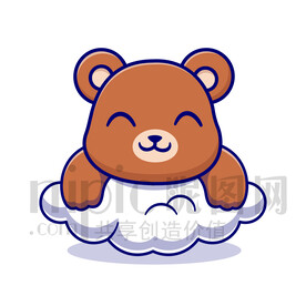 可愛卡通趴在云朵上的小狗熊棕熊