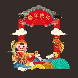新年快乐拍照框国潮风