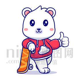 可愛卡通玩滑板的北極熊