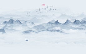 現(xiàn)代意境新中式山水背景壁畫