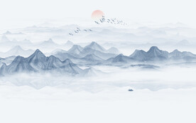意境抽象水墨山水畫背景墻