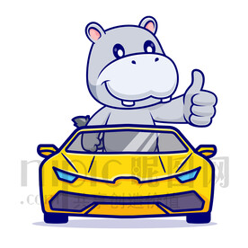 可愛卡通坐汽車的河馬