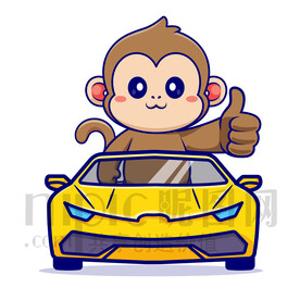 可愛卡通坐汽車的猴子