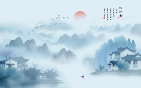 水墨江南水鄉(xiāng)背景墻