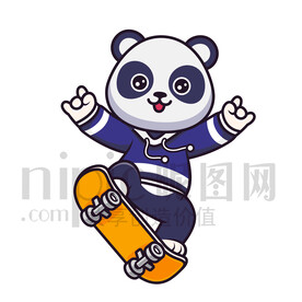 可愛卡通玩滑板的大熊貓