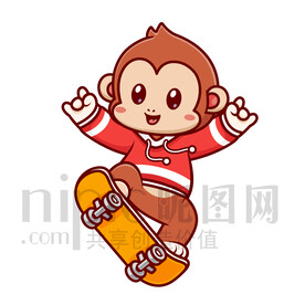 可愛卡通玩滑板的猴子