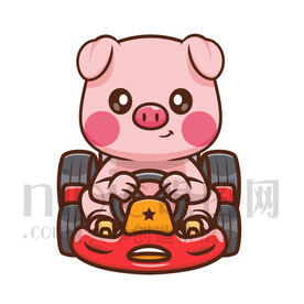 可愛卡通開卡丁車的豬豬