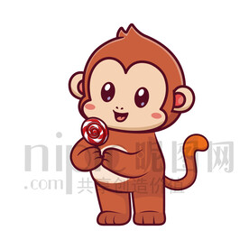 可愛卡通拿著棒棒糖的猴子