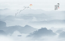 新中式水墨山水畫背景墻