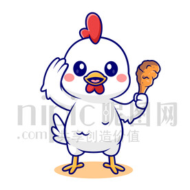 可愛卡通拿著炸雞腿的雞