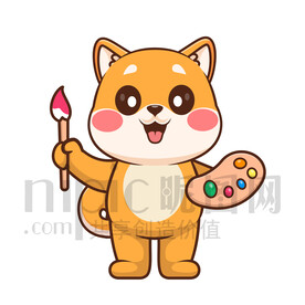 可愛卡通畫畫的小狗