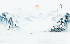 藍(lán)色寫(xiě)意空靈意境山水風(fēng)景背景墻