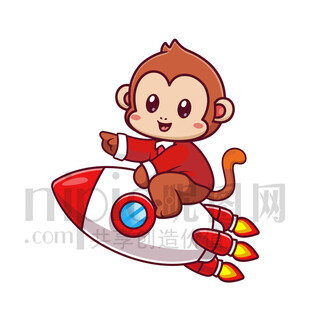 可愛卡通坐火箭的猴子