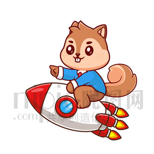 可愛卡通坐火箭的松鼠