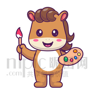 可愛卡通畫家繪畫的小馬