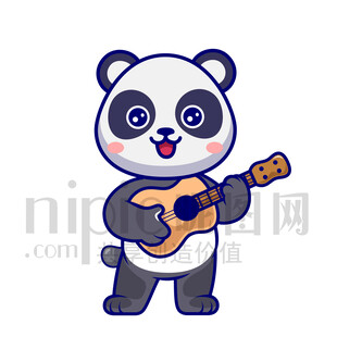 可愛卡通彈吉他的大熊貓