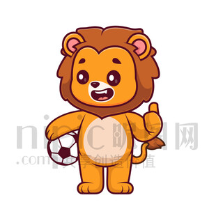 可愛卡通踢足球的獅子