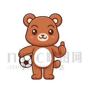可愛卡通踢足球的棕熊